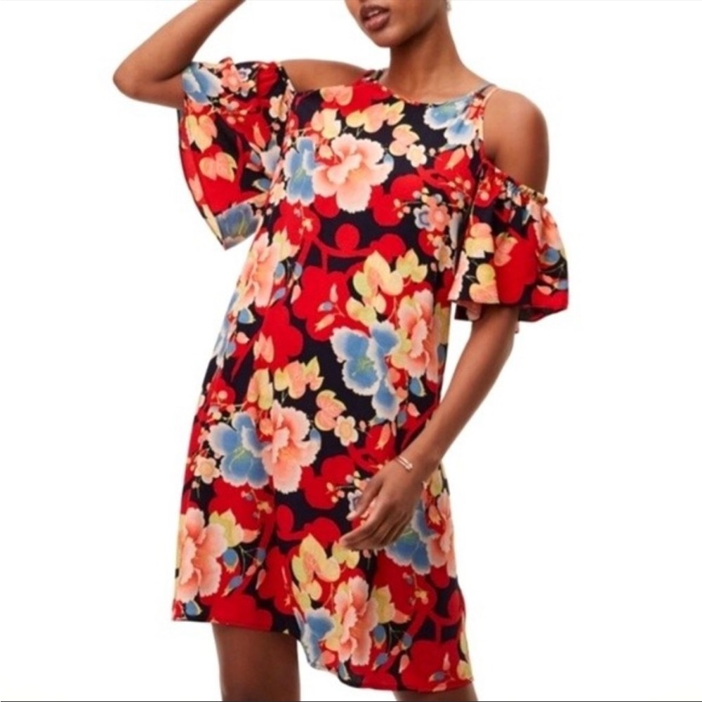 💙3/$25 Loft Tropic Floral Cold Shoulder Swing Dress- Sz XS
